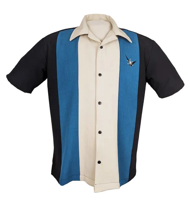 Steady Clothing - Atomic Mad Men Bowling Shirt - Black/Turquoise