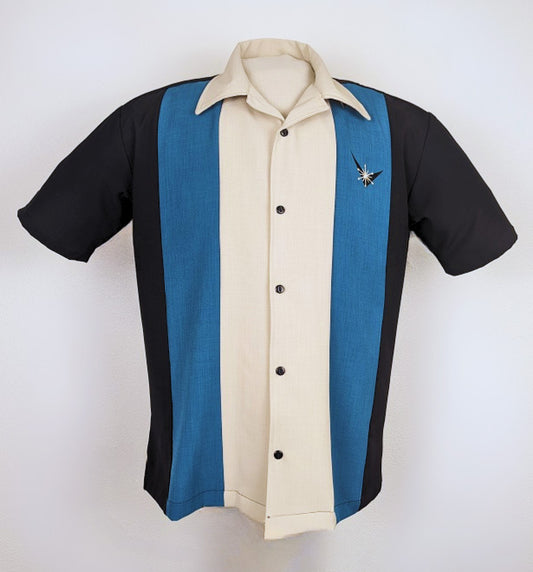 Steady Clothing - Atomic Mad Men Bowling Shirt - Black/Turquoise